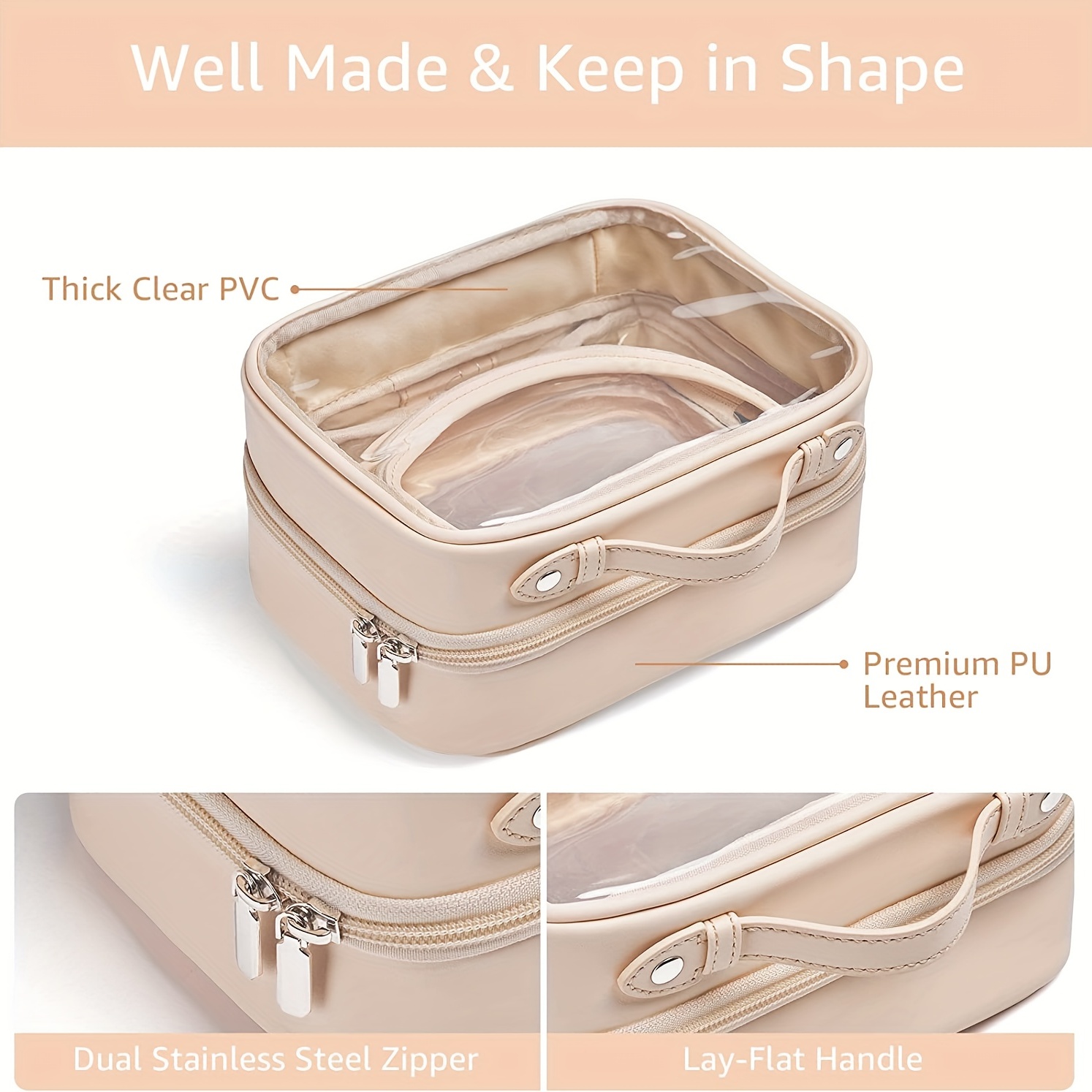 Makeup Bag, Clear Travel Makeup Bag Portable Makeup Organizer Cosmetic Bag,  Cute Clear Pouch For Women and Girls traveling Storage Cosmetics Bags with