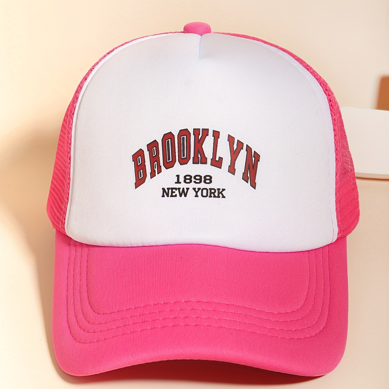 Casual Baseball Brooklyn Print Mesh Breathable Trucker Hat Womens