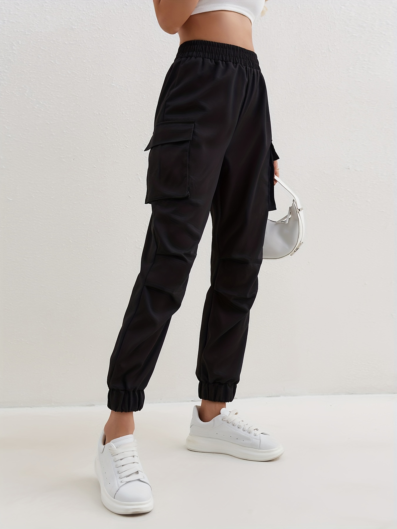 Pantalon De Jogging Cargo Taille Haute Pour Femme, Poches Zippées