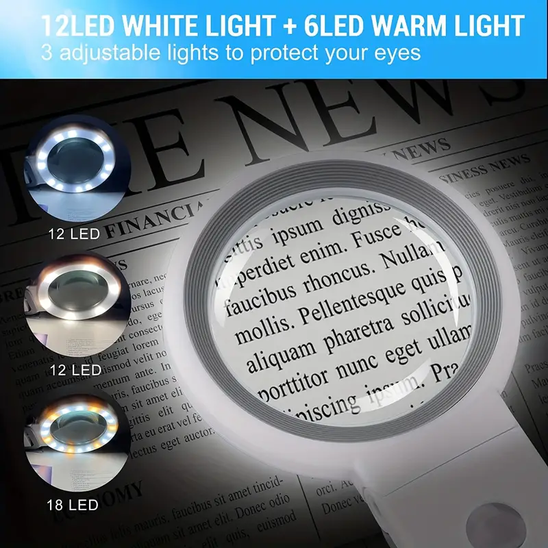 Magnifying Glass with Light 30X, 18 LED Illuminated Lighted Magnifier for  Close Work,3 Working Modes, Handheld Reading Magnifying Glasses for Seniors
