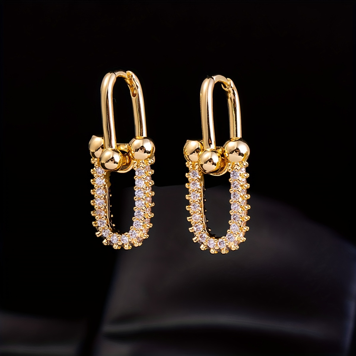 Zirconia Decor Earrings Golden Plated Studs For Men