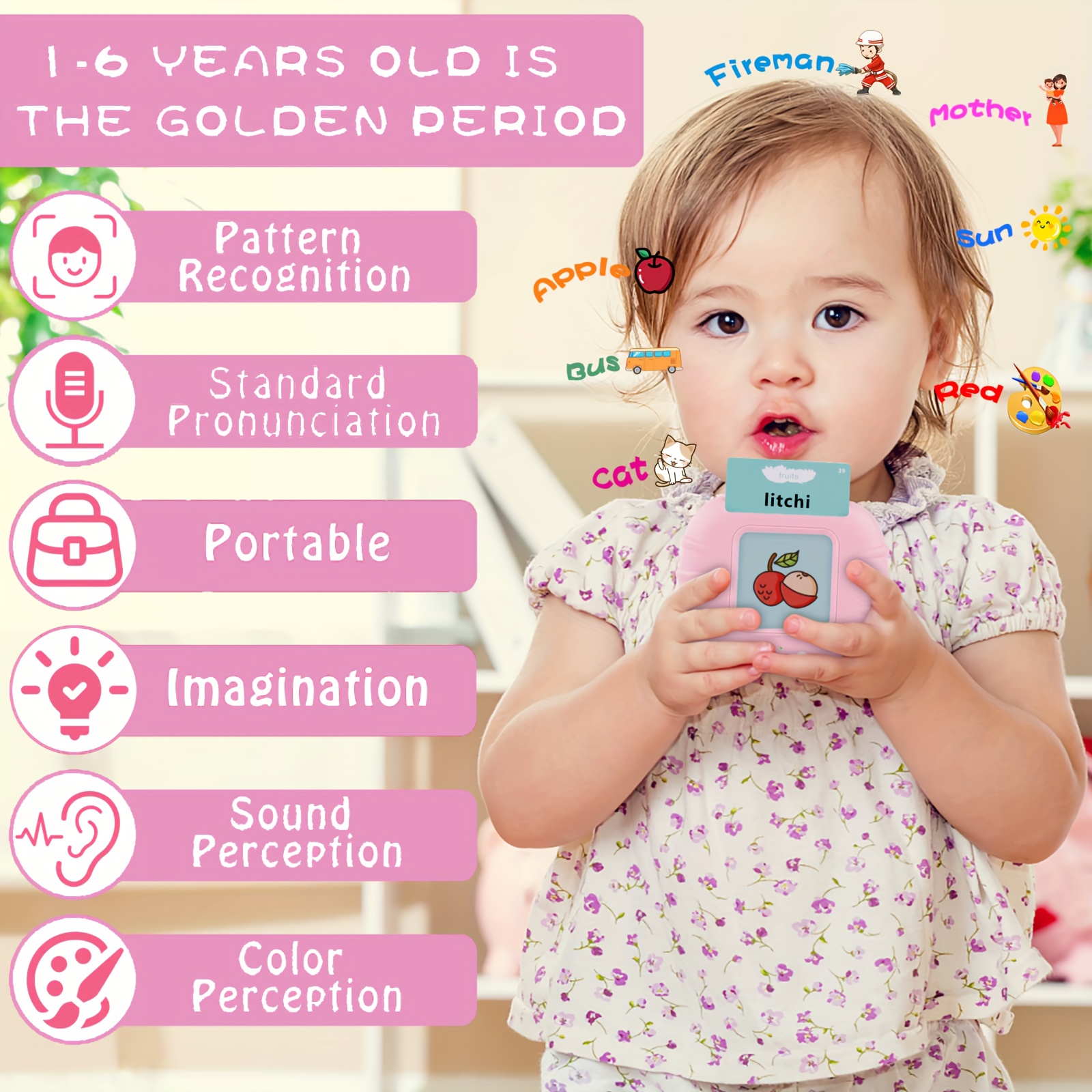 Cartes Flash parlantes Jouets d'orthophonie - Jouets éducatifs pour bébés  d'âge préscolaire, Blue Pink