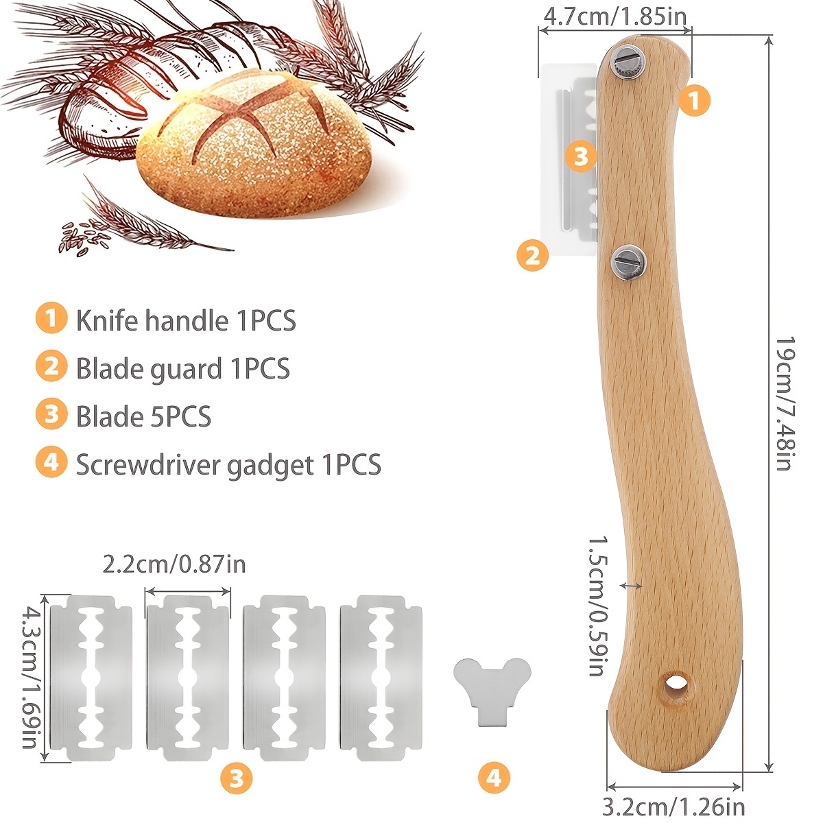 Bread Cutter Lame Wooden Handle Bread Slashing Dough Scoring Knife with  5Pcs Replaceable Blade Bread Making Kitchen Baking Tools