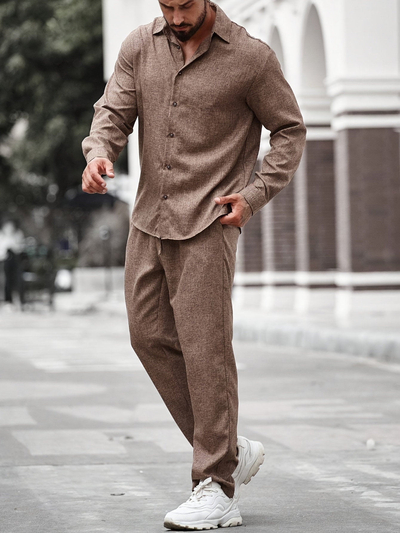 Men's Outfits Casual Lapel Button Long Sleeve Shirt - Temu