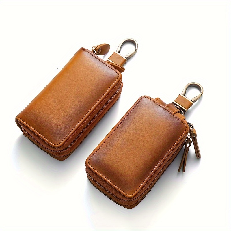 Porte-clés de Voiture sac Double Fermeture éclair en cuir Protection clé  Porte-Monnaie Porte-clés avec Fenêtre Transparente pour clé de Voiture  Télécommande : : Mode