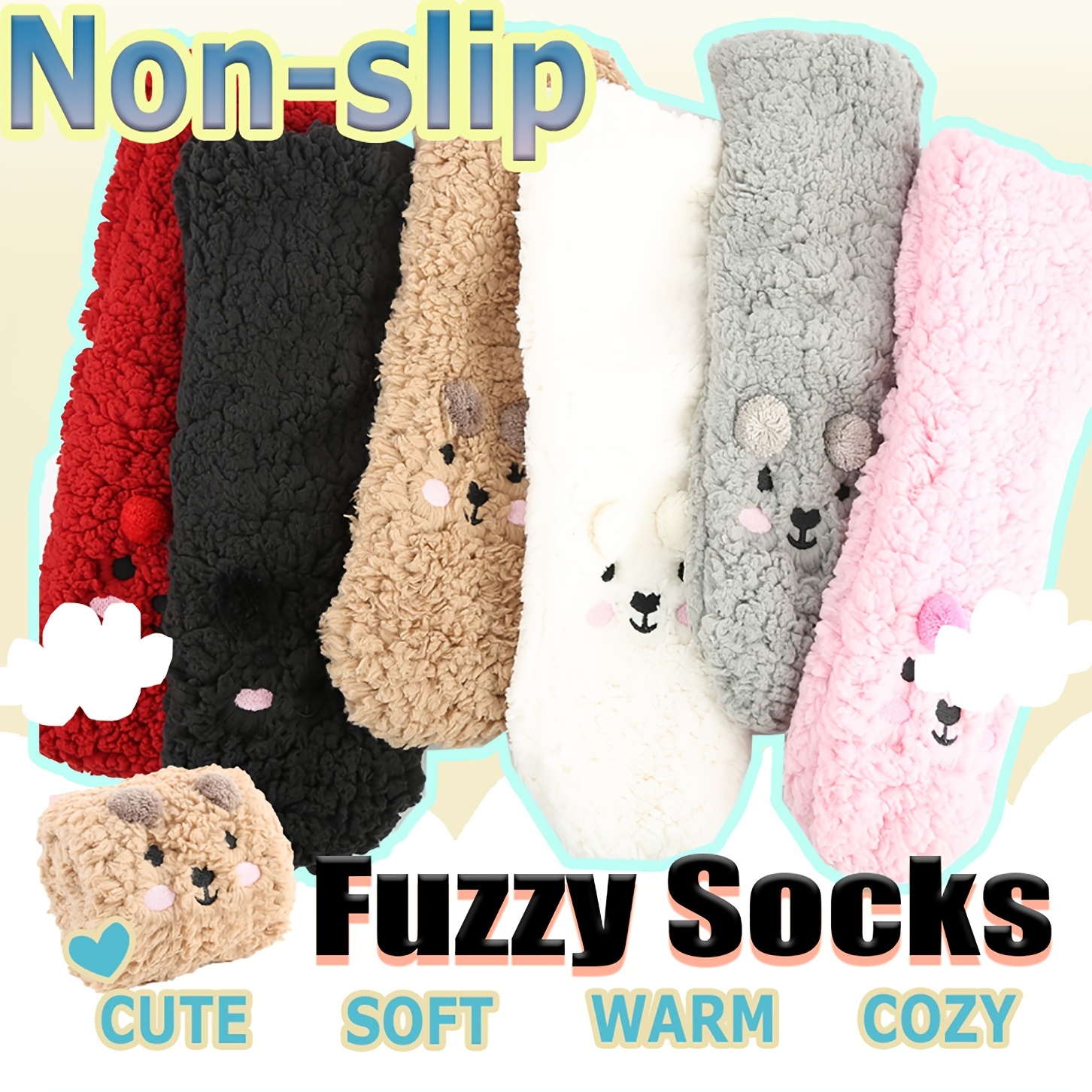 Fuzzy Socks Grips Women Fluffy Slipper Socks Winter Warm - Temu