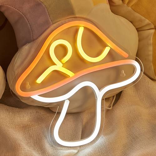 1pc LED Neon Mushroom Cute Neon Sign, USB Powered Neon Signs Night Light, 3D Wall Art & Game Room Bedroom Living Room Decor Lamp Holiday Gift