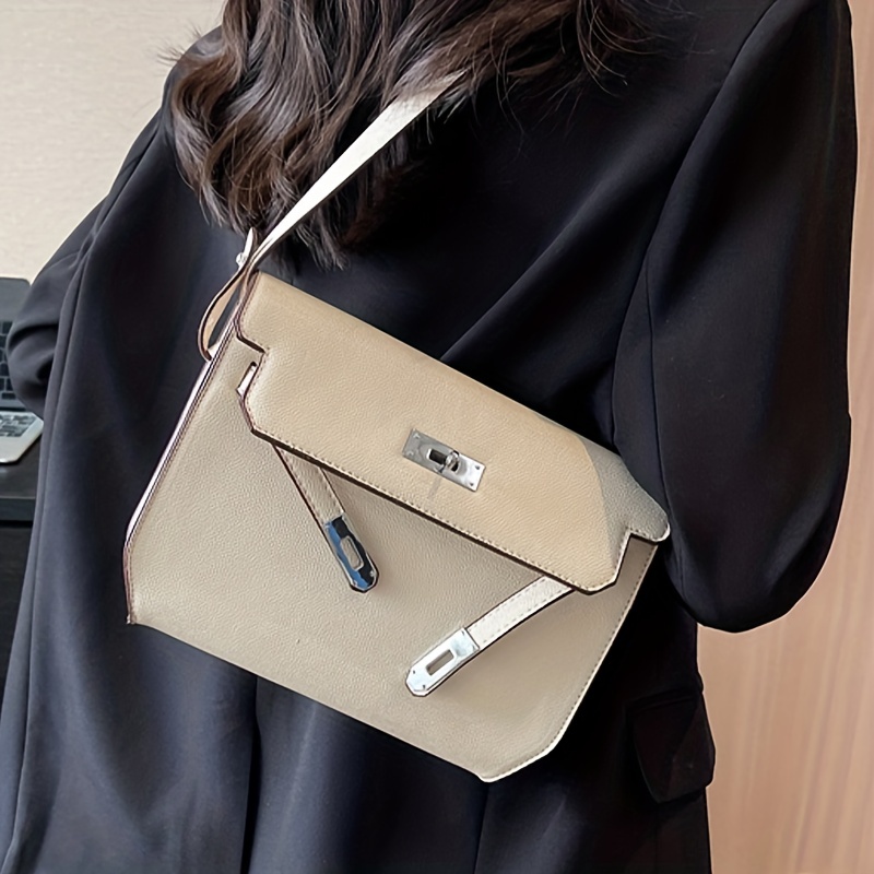 Elegant Square Bag Solid Color Flap Top Handle PU
