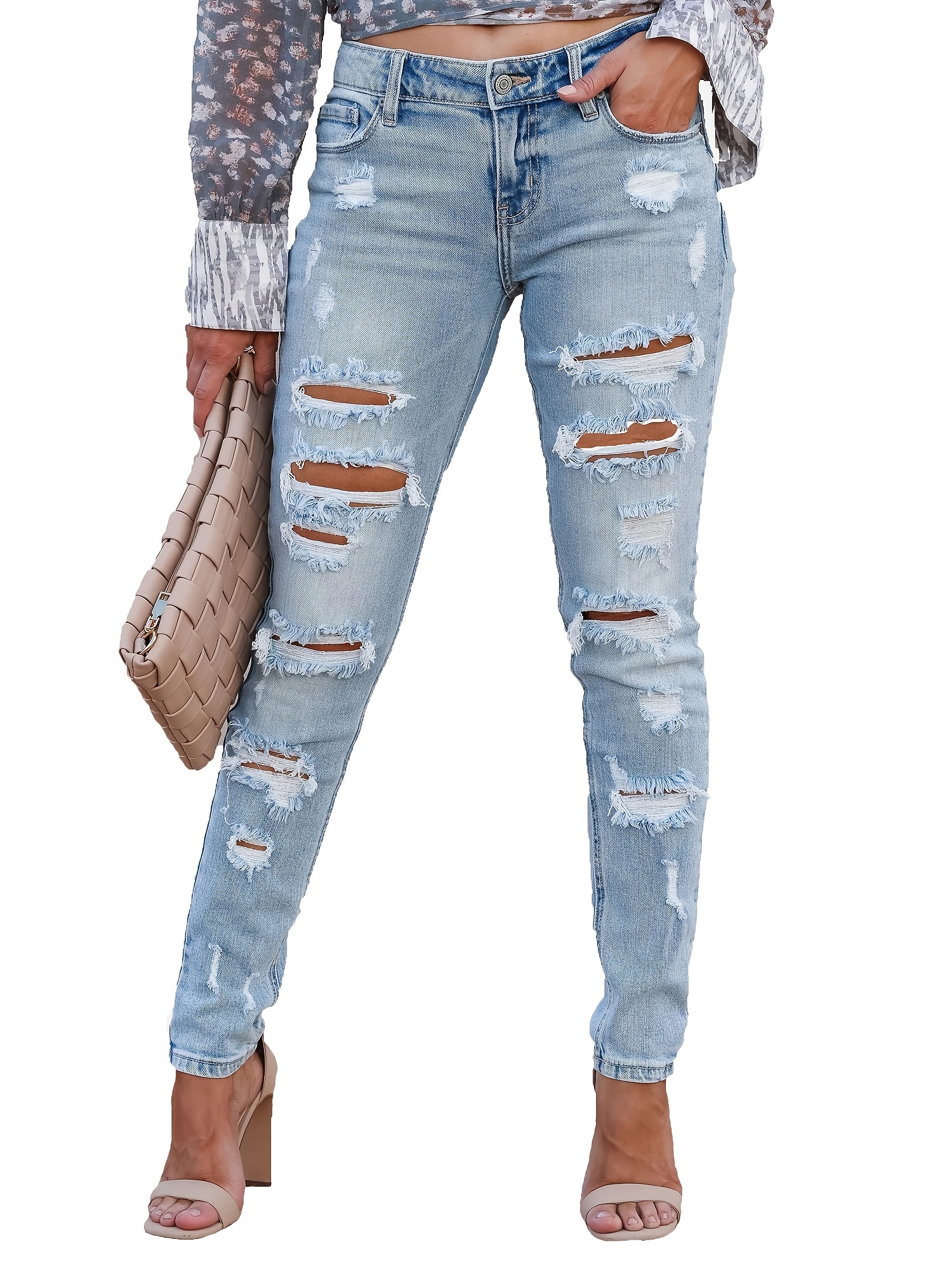 D Jeans Brand for Women Women's Ripped Boyfriend Slim Fit Jeans Frayed  Distressed Slimming Pants for Women, Light Blue, Small : :  Clothing, Shoes & Accessories