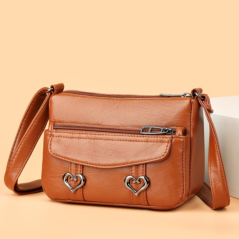 Vintage Women's Small Real Leather Crossbody Handbags Over The Shoulder Purse for Women, Brown