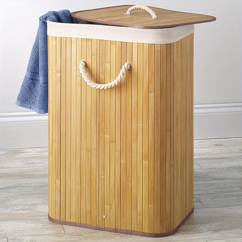 Canasto cesto para ropa sucia bambu y tela Organización Cestos y cajas