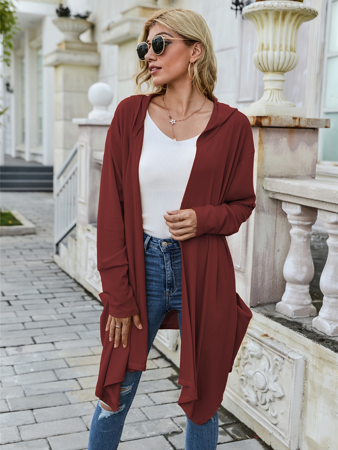 Burgundy hooded clearance cardigan