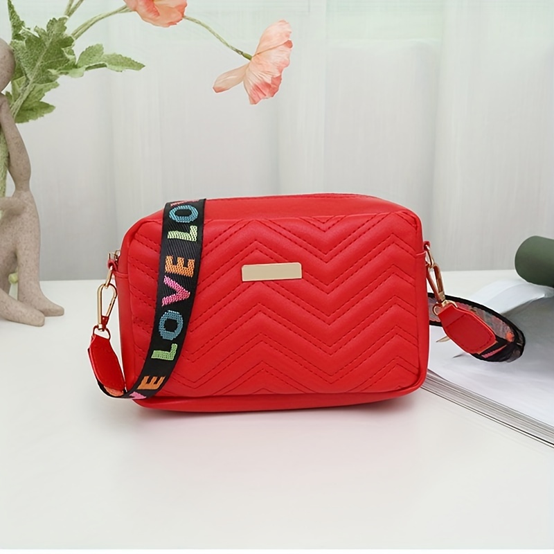Trendy Polylines Quilted Crossbody Bag, Pu Leather Solid Color