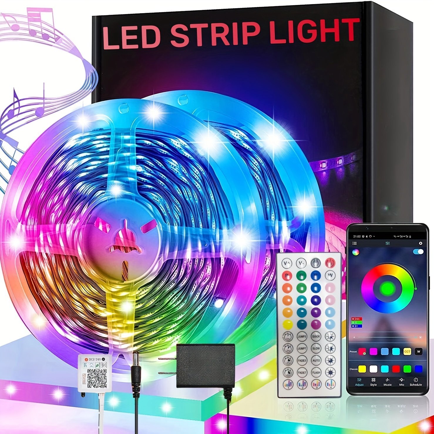 100ft 2 rolls 50ft led strip lights for bedroom music sync color changing controlled rgb led strip lights remote and app lights for room decor home party decoration details 0