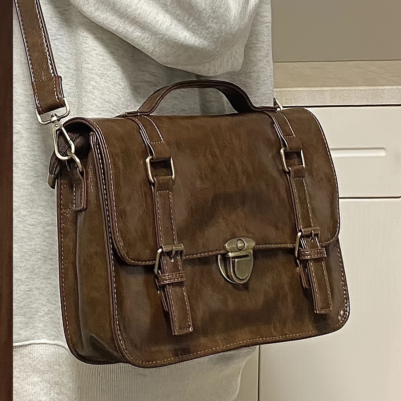 Vintage Preppy Style Messenger Bag, Large Capacity Crossbody Bag