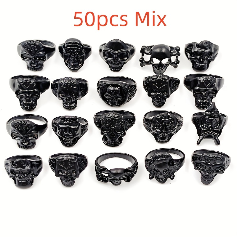 Vintage Punk Skull Skeleton Rings Men Women Mix Style Silver