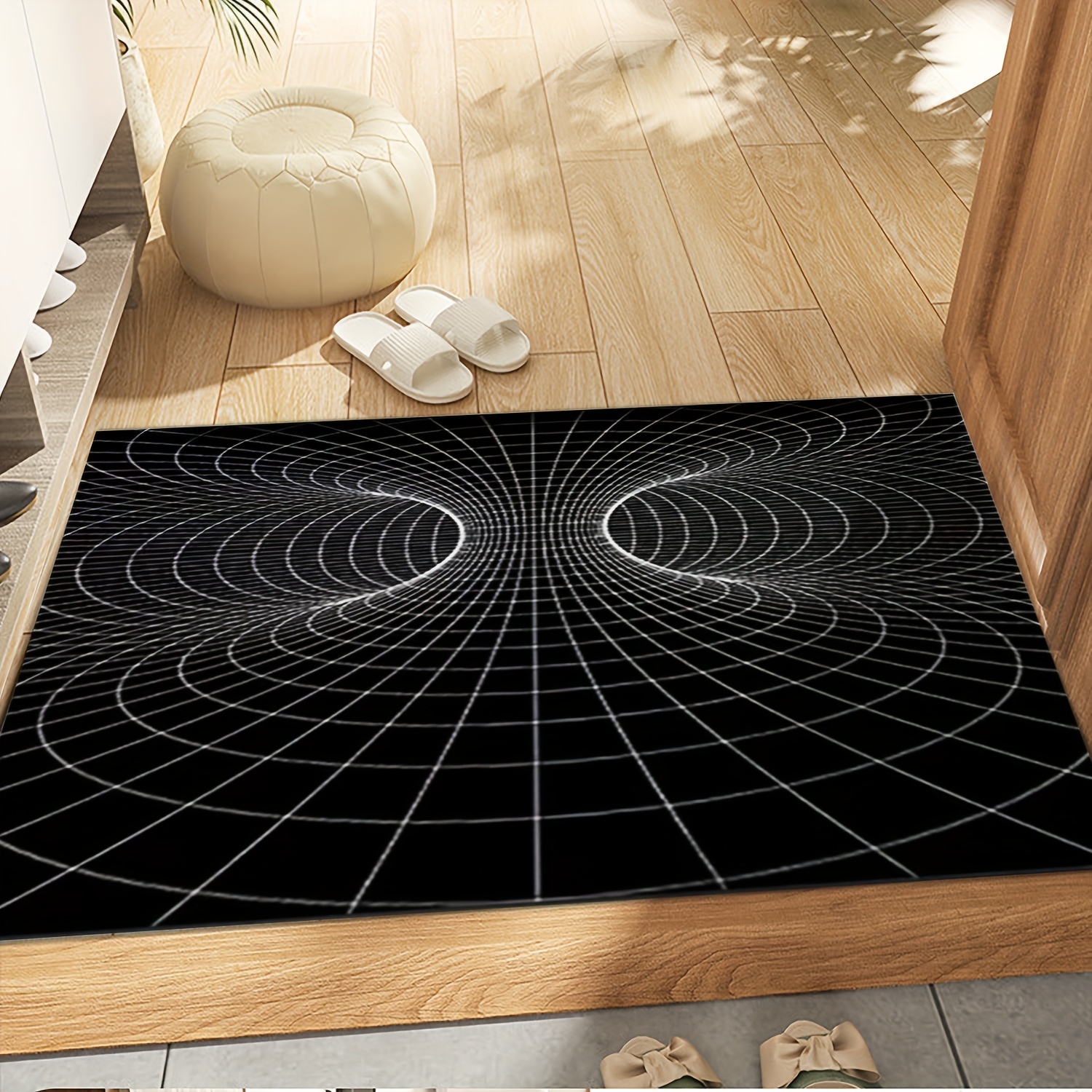 3d Vortex Illusion Black White Creative Doormat Non - Temu