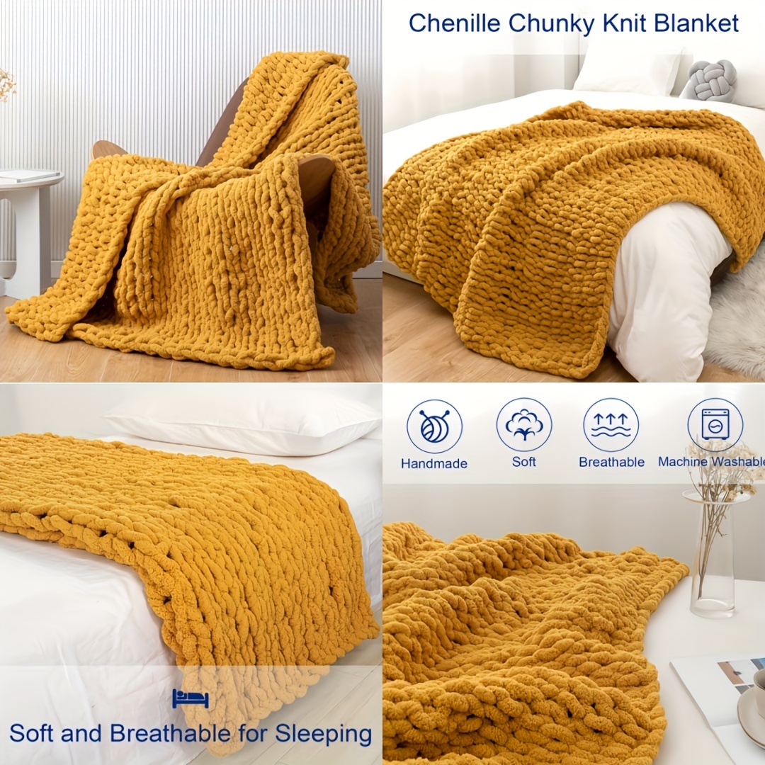 Chunky Knit Throw Blanket Woven Hand Knitted Sofa Bed Blanket Winter  Handmade Knitting Soft Warm Thick Yarn Knitted Blanket Home Bed Decor 