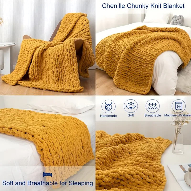 Chunky Knit Blanket Throw Chenille Yarn Knitted Blanket - Temu