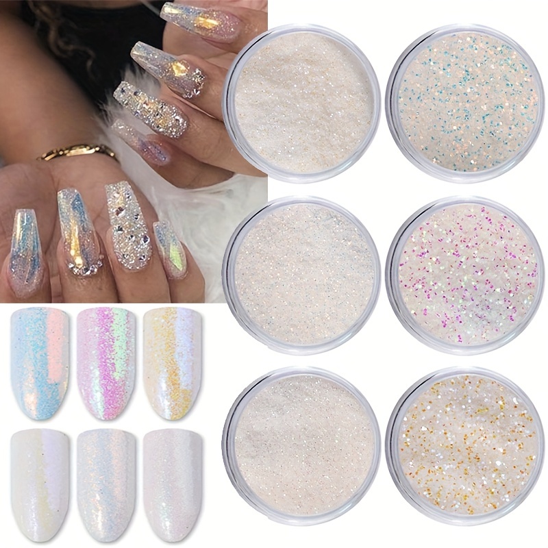 White Pearl Chrome Nail Powder, Ice Transparent Holographic Nail Art  Glitter, Neon Rainbow Holographic Chameleon Powder Chrome Iridescent  Pigment