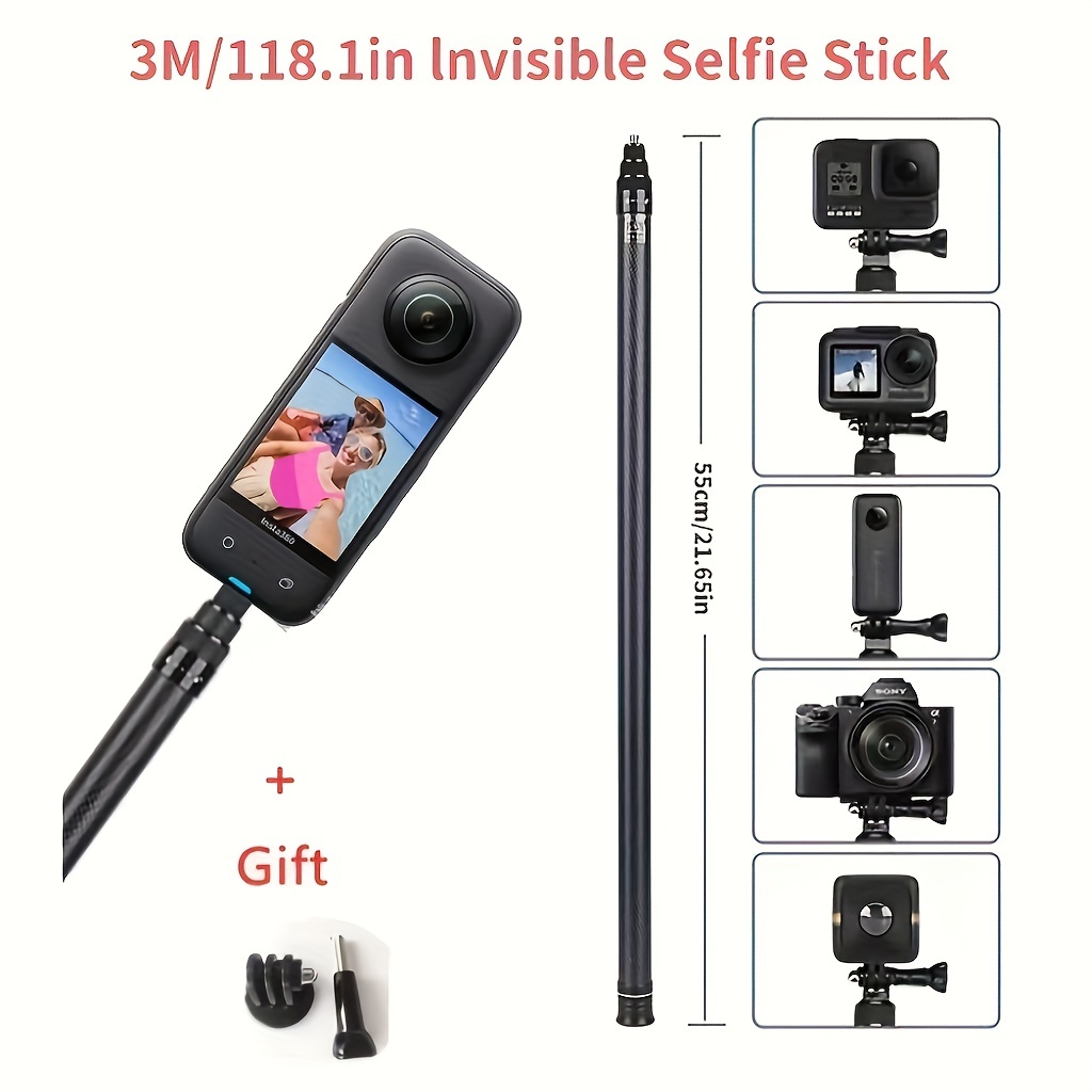 Perche à Selfie Invisible Extensible 2.9M pour Caméras d'Action Insta360 /  GoPro / DJI Osmo Action - Maison Du Drone