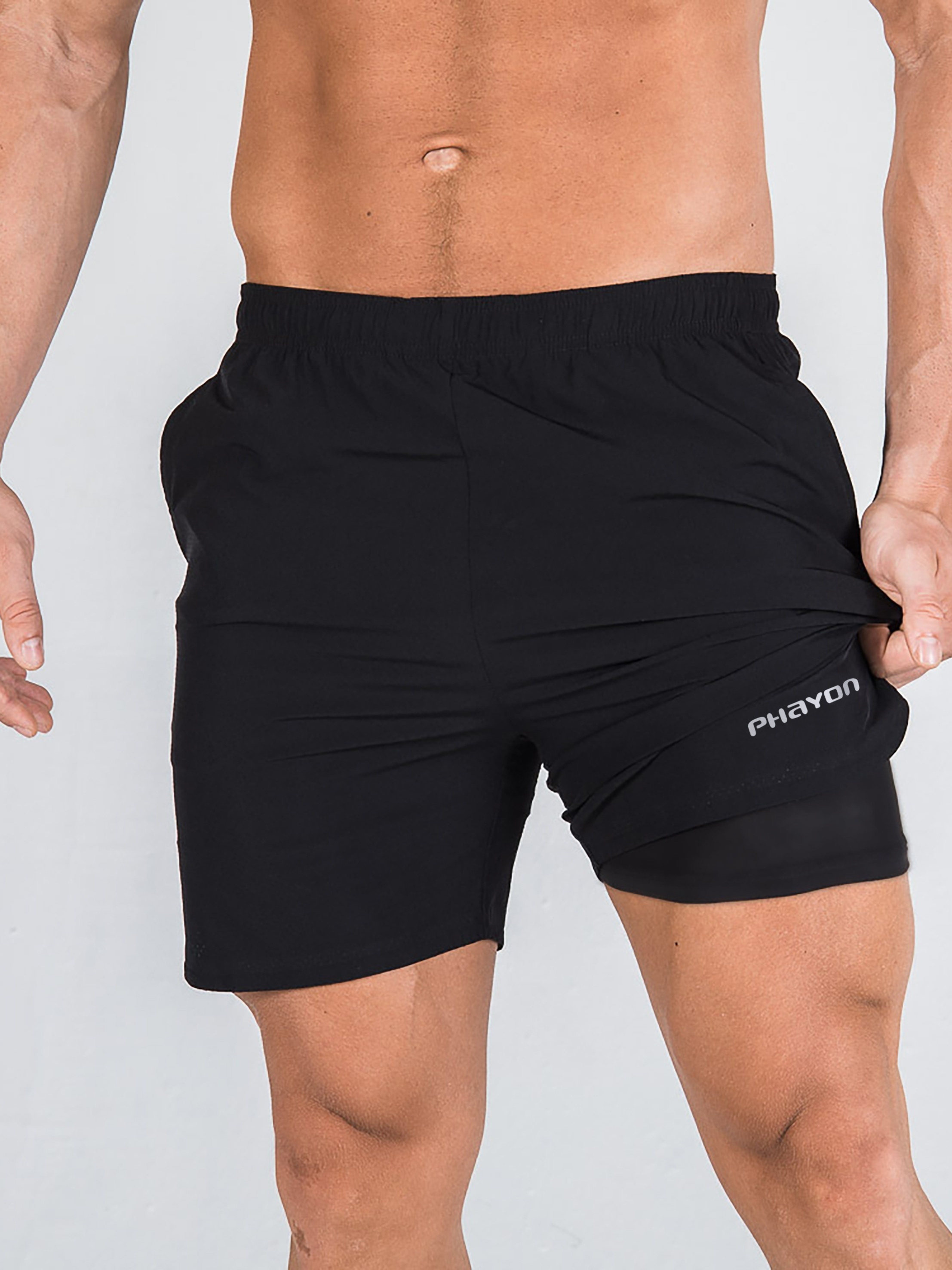 Shorts bermuda de sport taille élastique à séchage rapide pour hommes avec  cordon de serrage grande