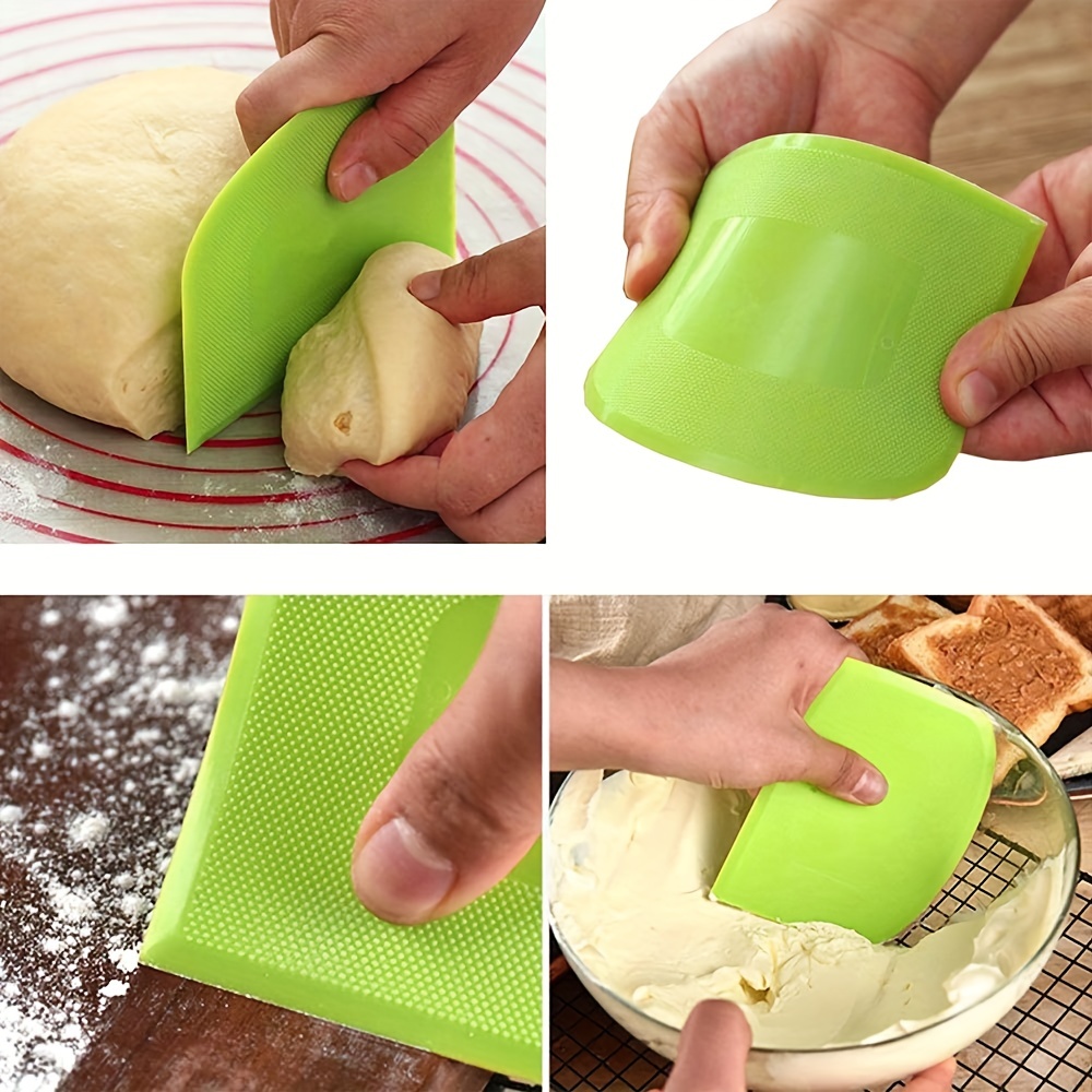 4 Piece Plastic Dough Scraper Bowl Scraper Flexible Multipurpose Food  Scraper Plastic Dough Cutter for Bread Cake Dough Fondant Icing (White,  Green