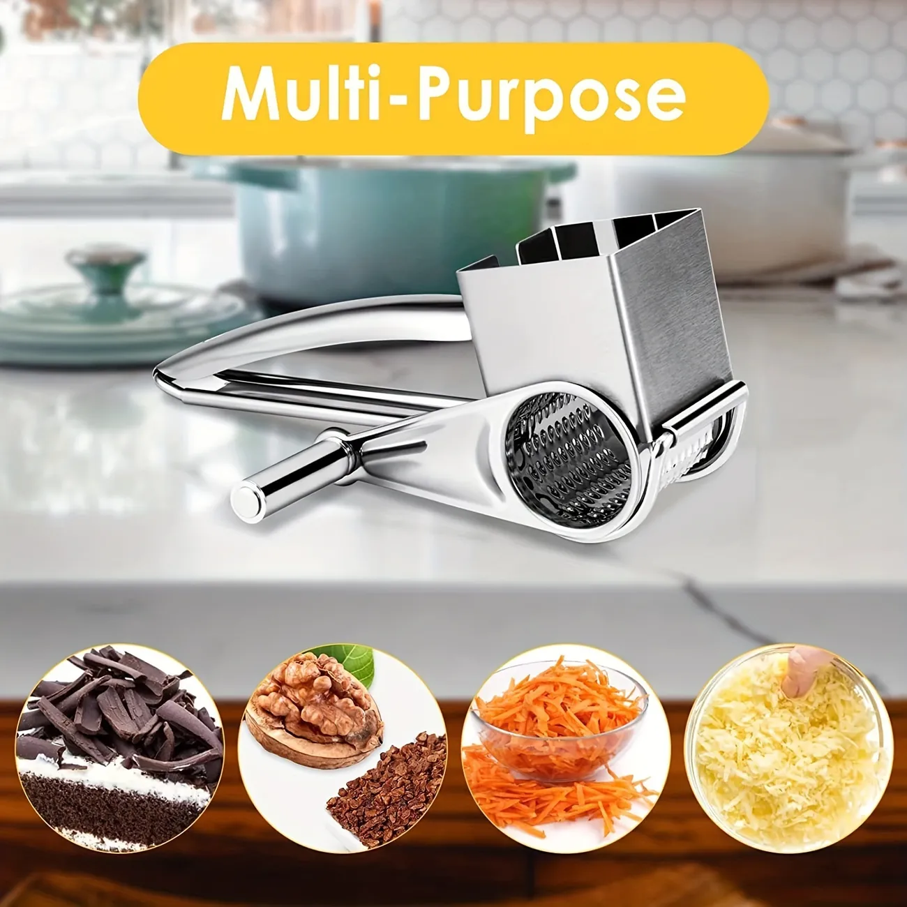 Manual Rotary Cheese Grater With Handle With 4 Interchangeable Sharp Drum  Blades Stainless Steel Handheld Cheese Shredder Easy To Clean And Use For  Cheese Vegetable Chocolate Walnut Nuts Kitchen Tool Kitchen Supplies 