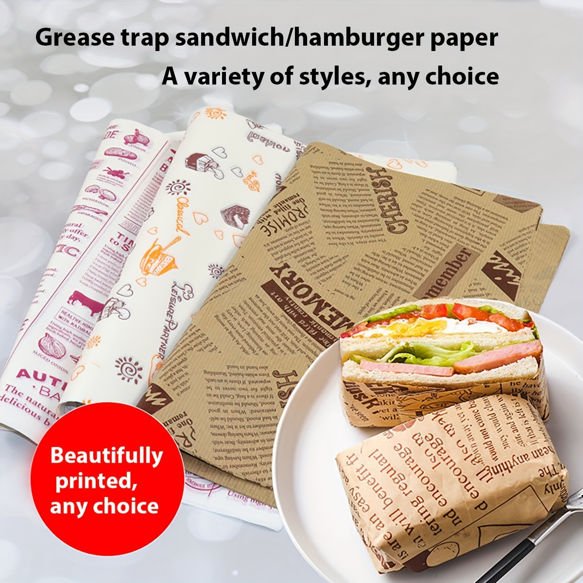 Printed Wax Paper Sheets, Grease Resistant Food Wrapping Paper, Disposable  Food Wrappers, For Sadnwich, Hamburger, Fried Chicken, And More, Kitchen  Gadgets, Kitchen Stuff, Kitchen Accessories - Temu