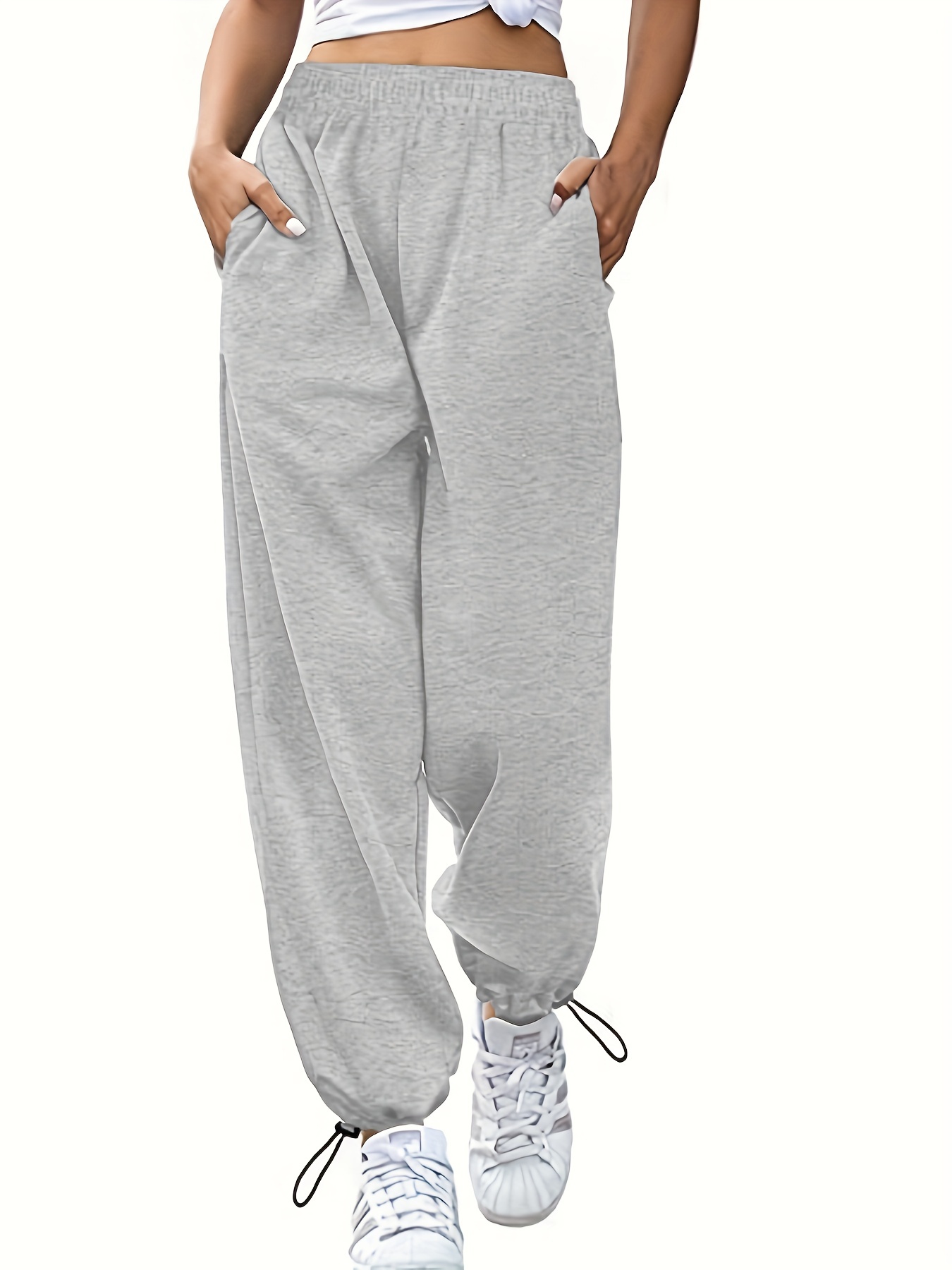 Plus Size Casual Sweatpants Women's Plus Solid Elastic - Temu