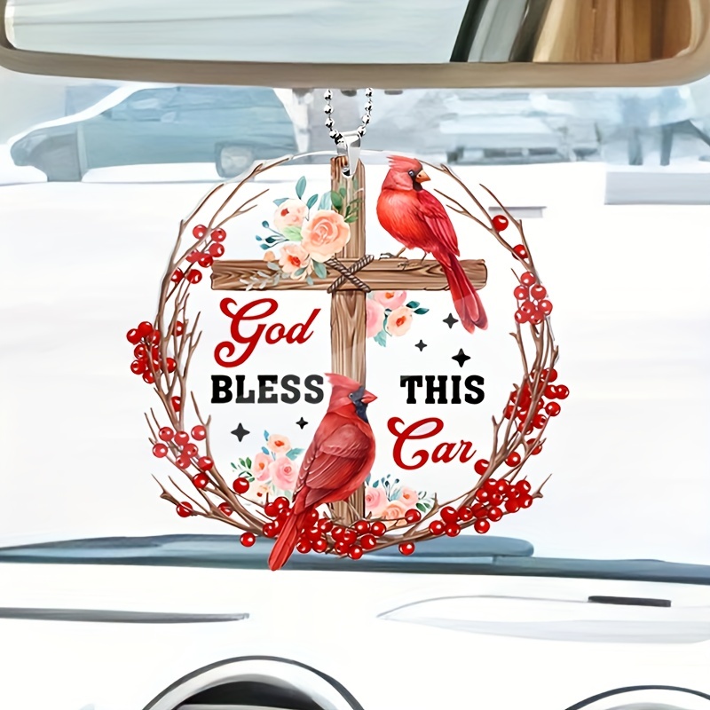 1pc cross red parrot house 2d acrylic decorative pendant car accessories interior rearview mirror decorative pendant bag key chain accessories 8