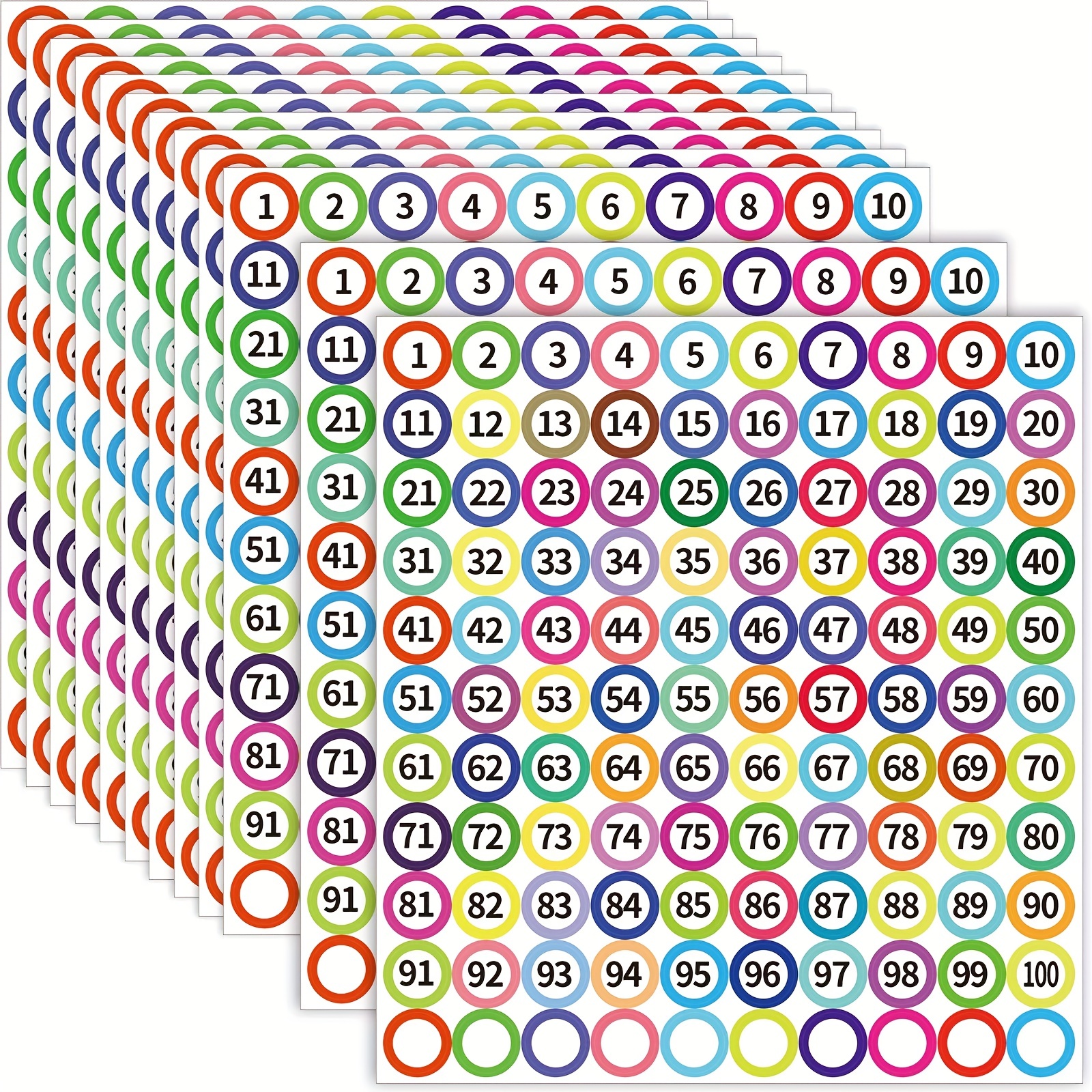 Number Stickers - 1 to 100 Self Adhesive 0.4 Small Round Number 1
