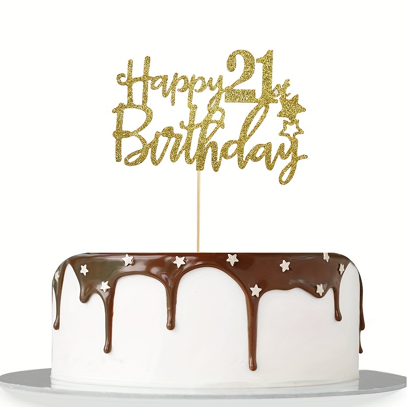 1pc Golden Happy 21 Birthday Cake Topper Forniture Per - Temu Italy