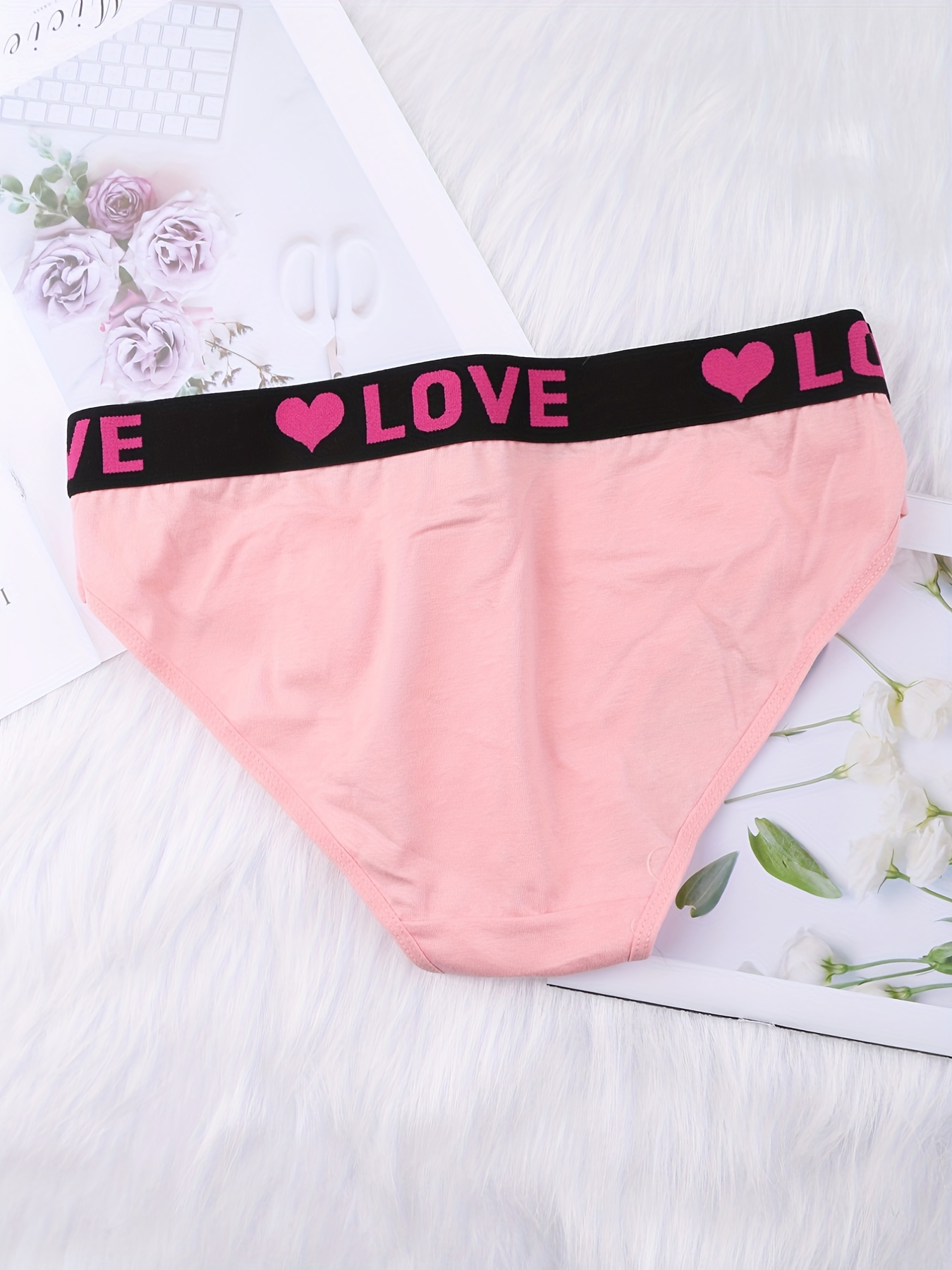 Letter Tape Bikini Panties Breathable Soft Colorblock Low - Temu