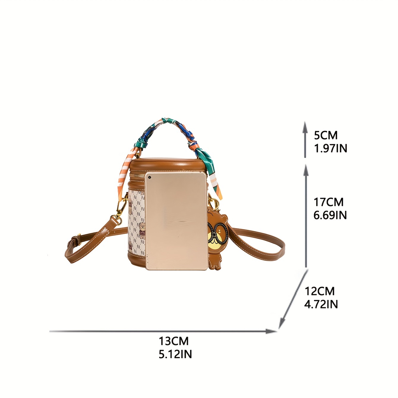 Mini Bear Cylinder Handbag, Scarf Decor Crossbody Bag, Women's Pu