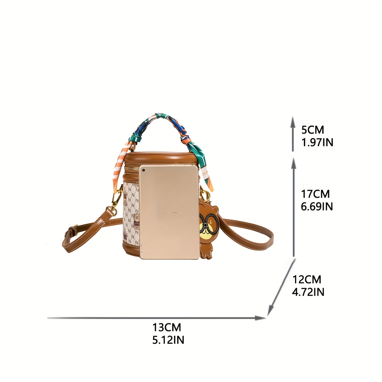 Mini Bear Cylinder Handbag, Scarf Decor Crossbody Bag, Women's Pu Leather  Bucket Bag - Temu