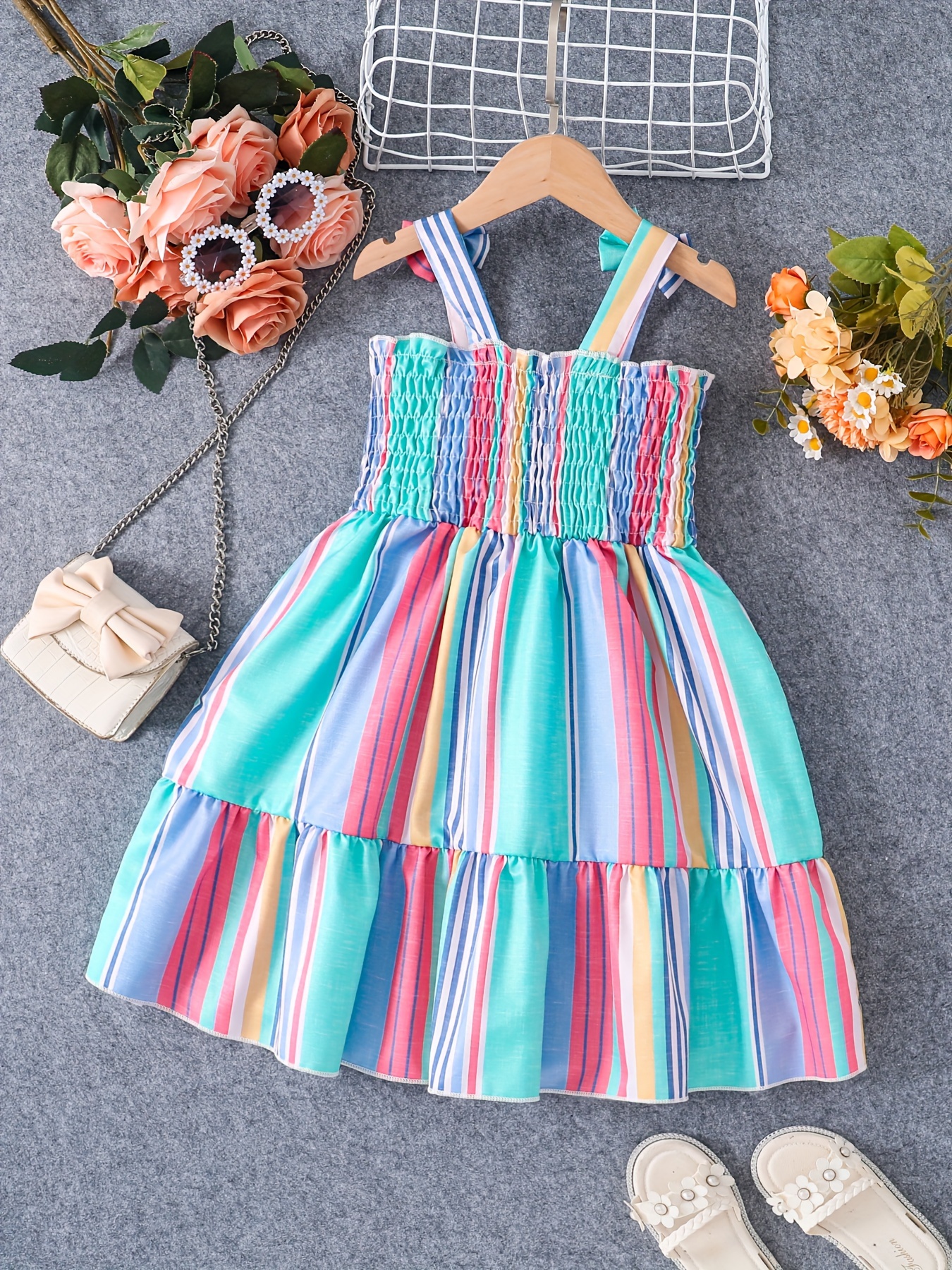 Vestido De Tirantes Con Patrón De Flores, Ropa De Verano Para Niñas