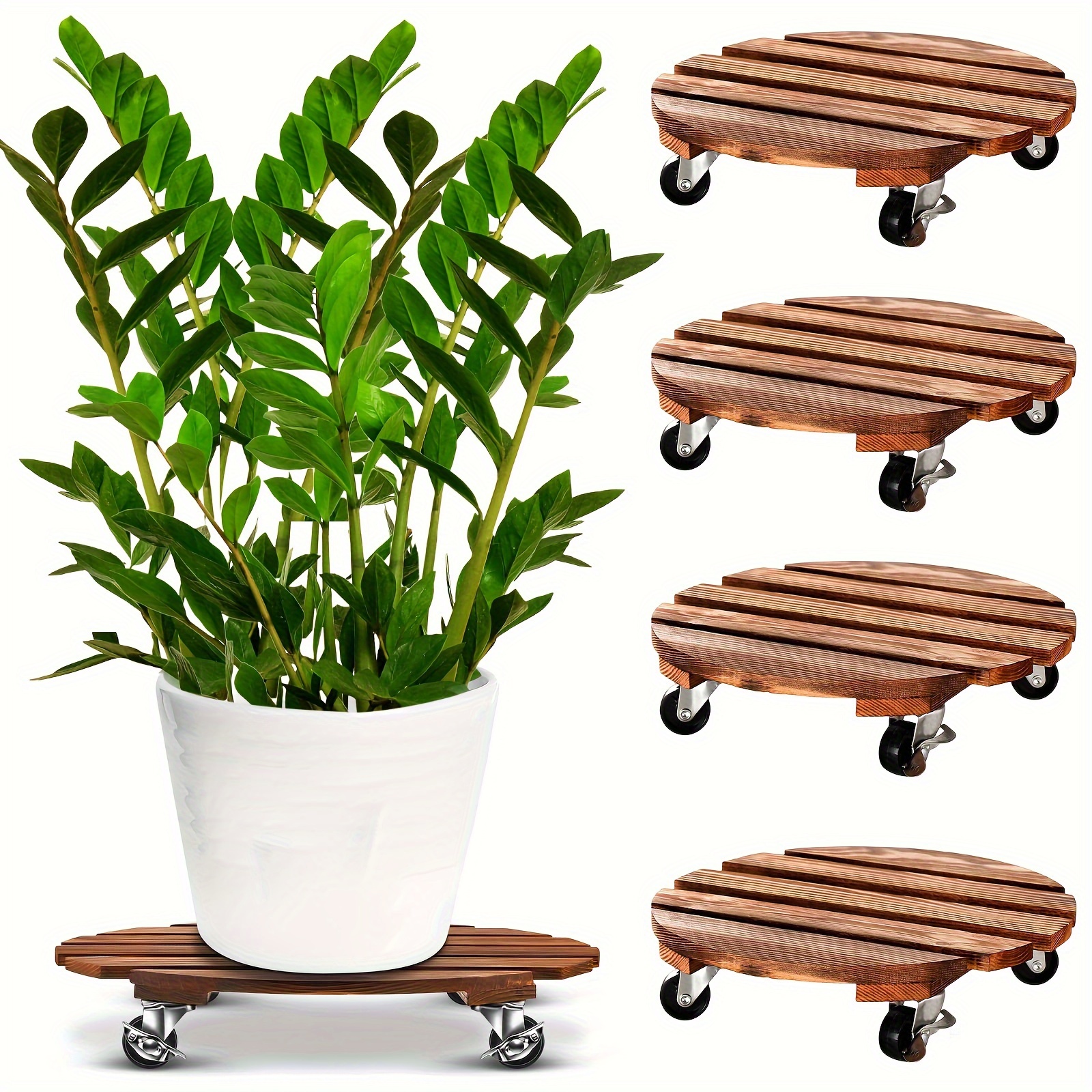 

1 Pack, Plant Caddy 13.8 In Wood Duty Rolling Plant Stand With 2 360° Lockable Caster Wheels, Indoor Outdoor On Roller Patio/ Flower Pot/succulent Pots
