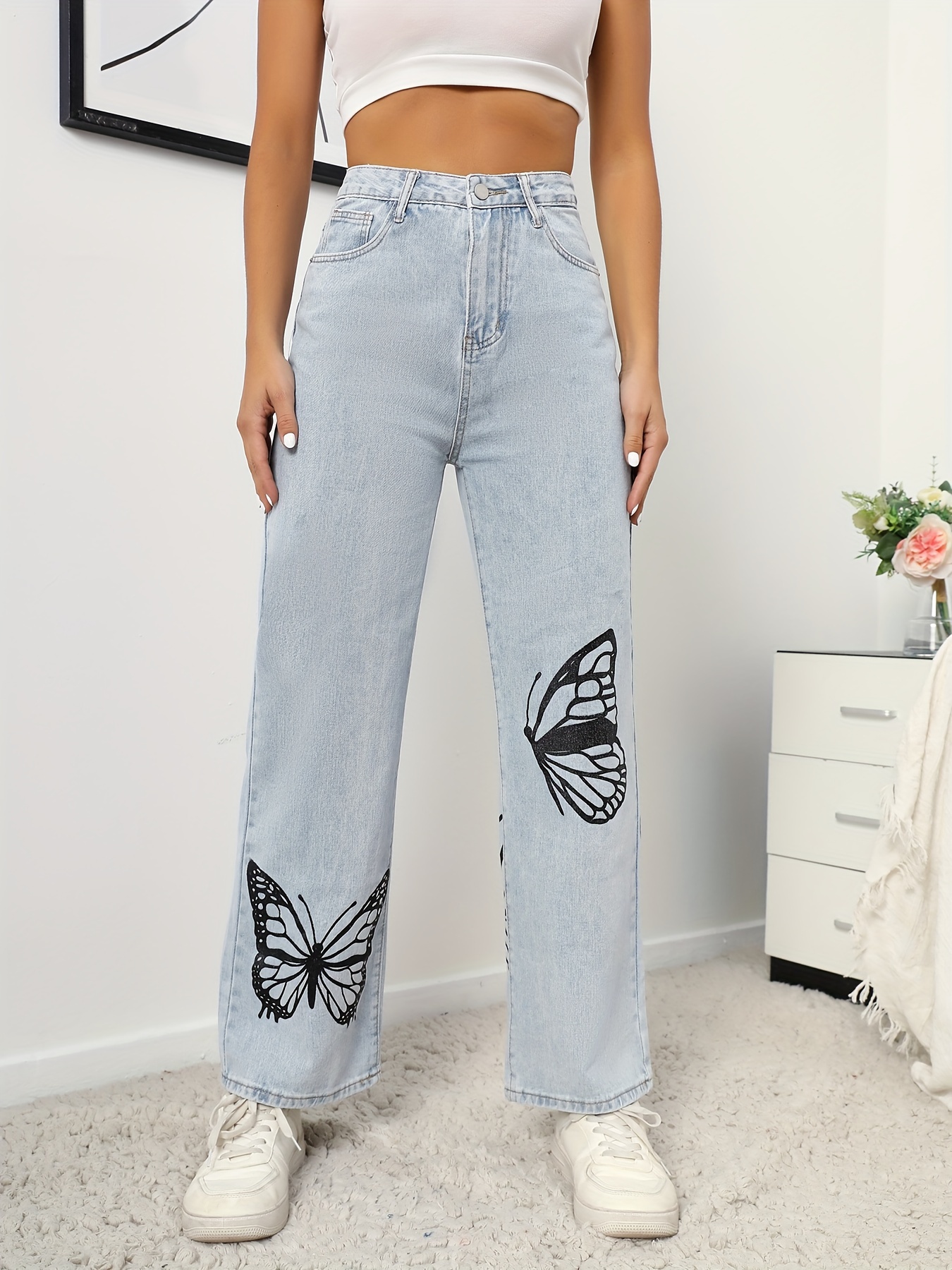 Jeans rectos estampados - Mujer