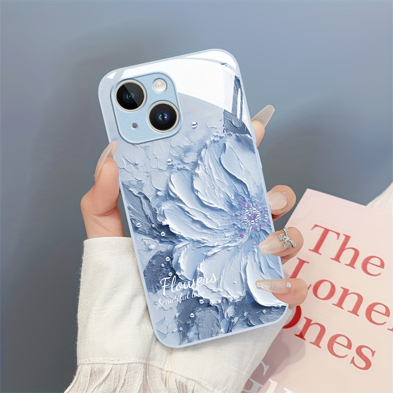 

Creative Oil Painting Peony Lilac Purple Pattern Phone Case Suitable For 15, 14, 13, 12, 11 X/xs Xr Xs Pro Max Plus Far Blue Metallic Paint Silicone Glass Straight Edge New Protective Case
