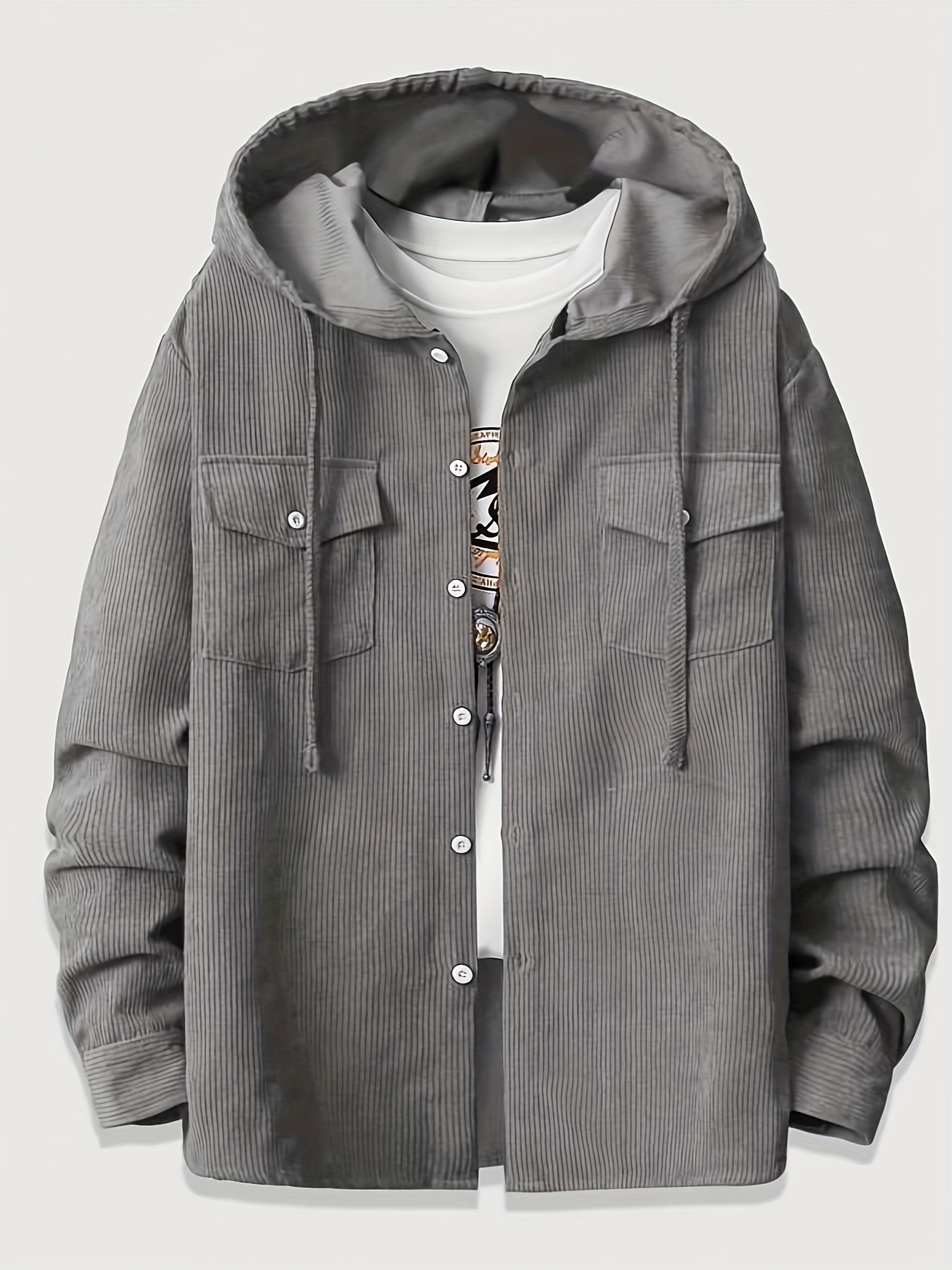 Corduroy Shirt Hooded Coat Men Long Sleeve Hoodie Casual - Temu