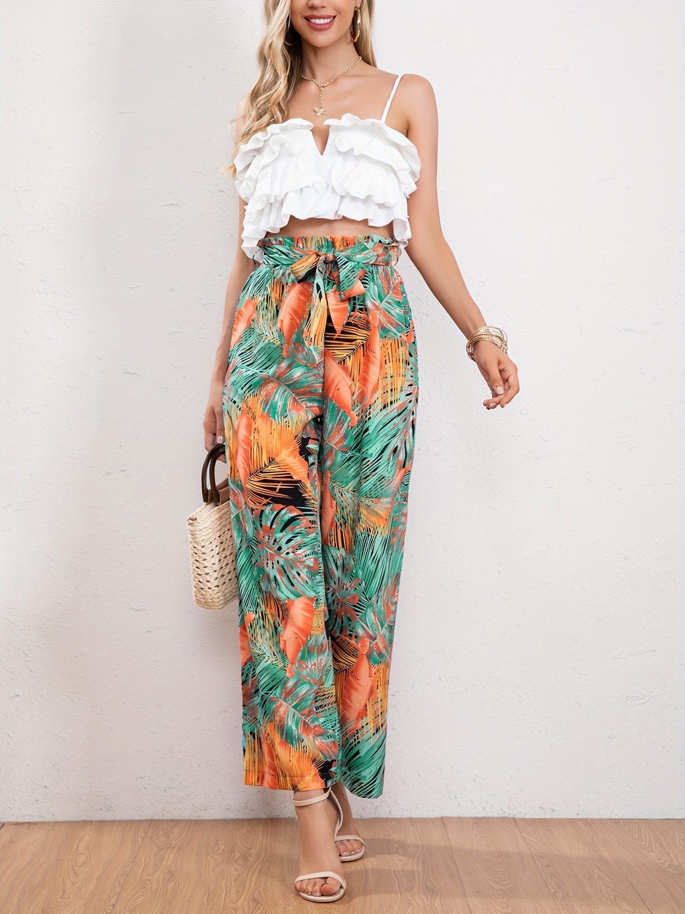 High-Waisted Floral-Print Cropped Pointelle-Knit Pajama Pants for Women