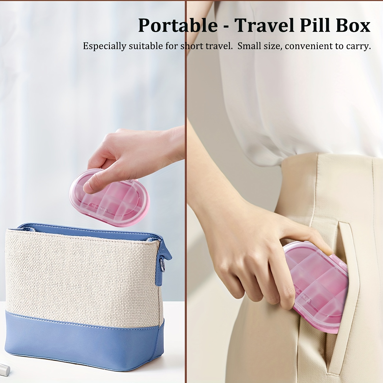 Holii Pastillero de viaje, 8 compartimentos, pastillero portátil,  pastillero diario para guardar vitaminas, pequeño contenedor de píldoras  para