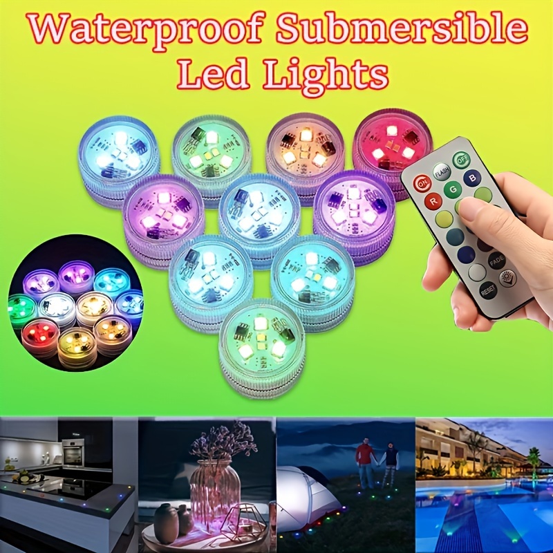 10 pièces Mini lumières LED submersibles avec télécommande chauffe