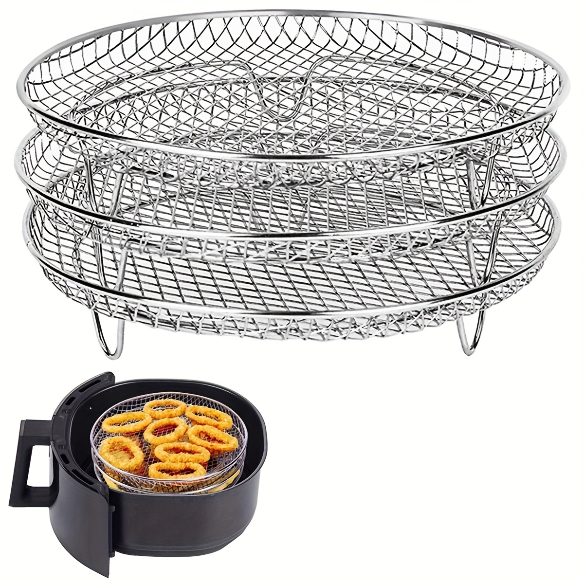Air Fryer Accessories Stainless Steel Roasting Rack Steamer Cooker Grill  Skewers Racks for Ninja Philips BBQ