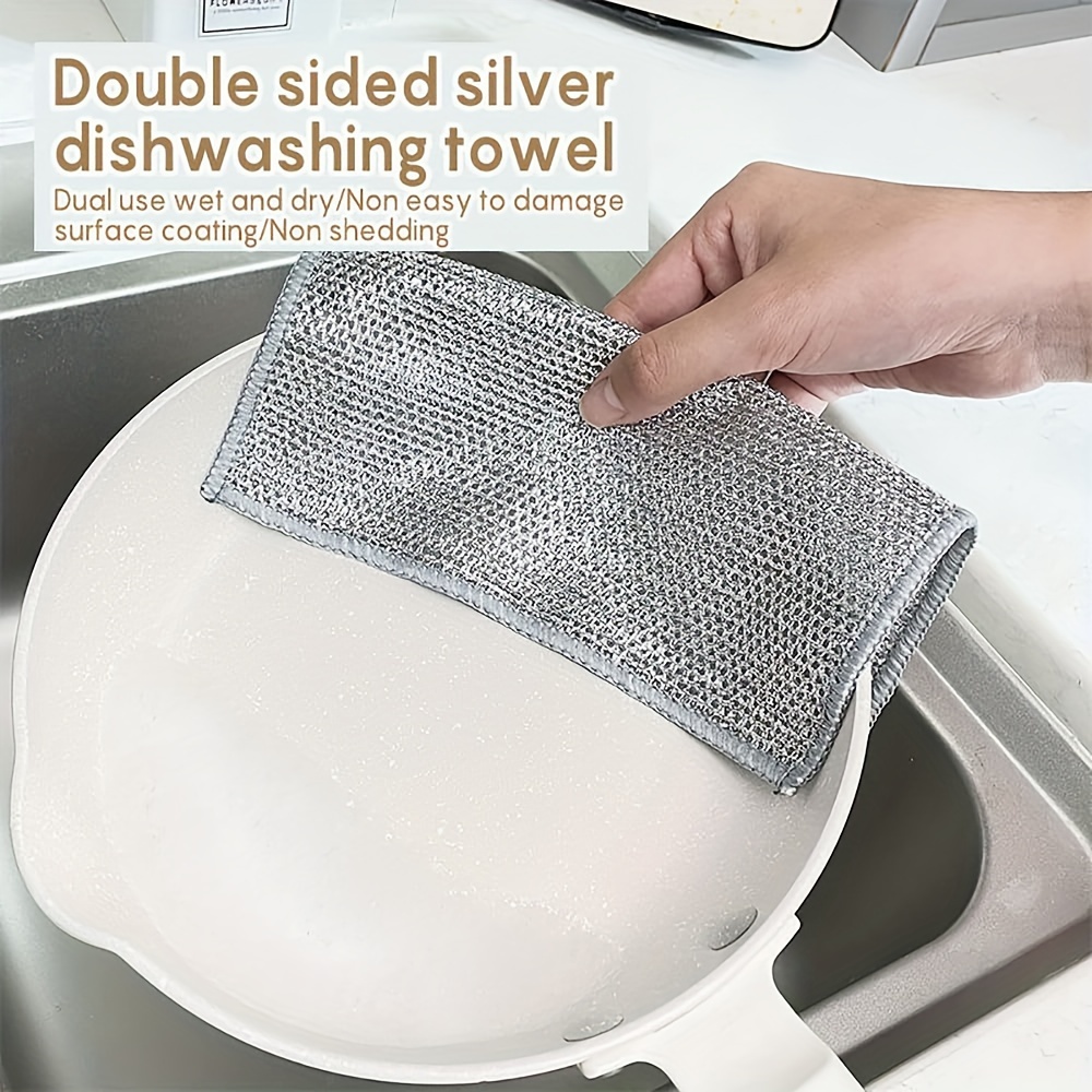 Double Stainless Steel Scrubber,Multipurpose Wire Dishwashing Rags for Wet and Dry,Stainless Steel Scrubber,Multipurpose Non-Scratch Scrubbing Wire
