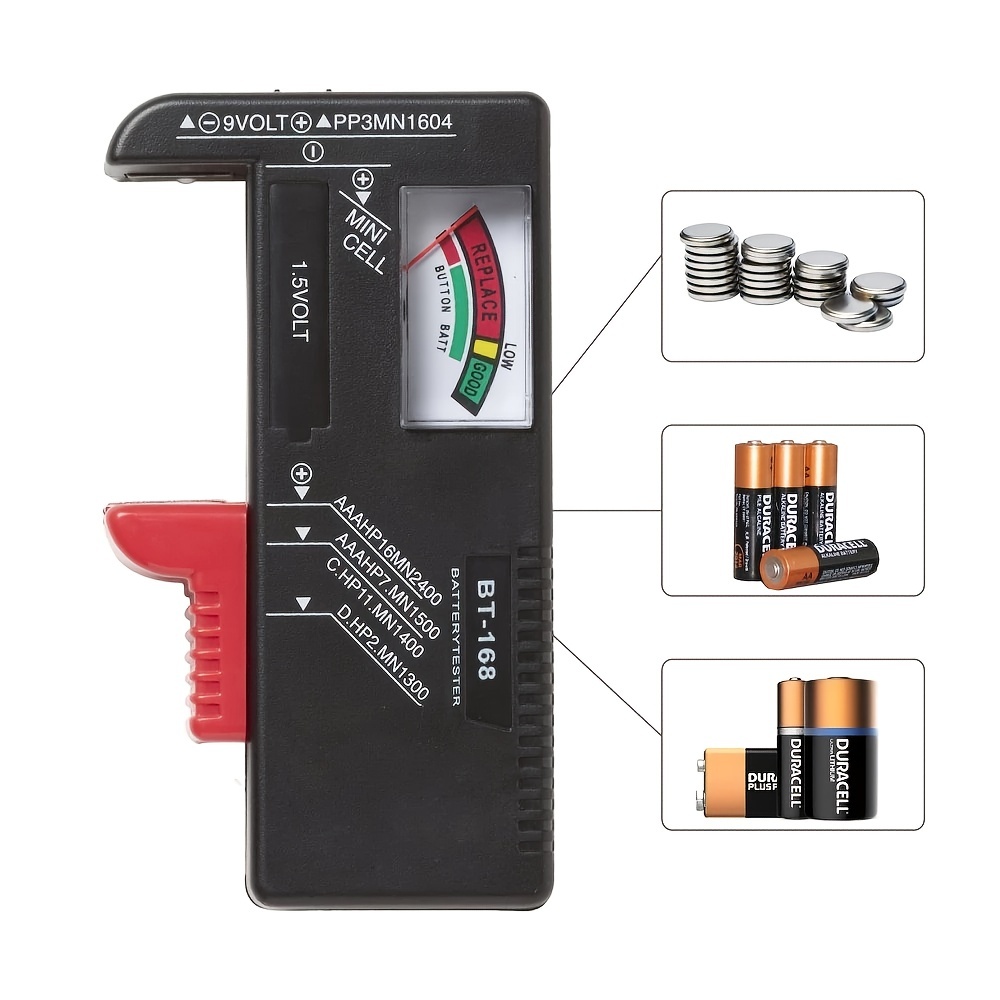 Paquete de 2 probadores de batería, comprobador de batería universal para  pilas de botón AA / AAA / C / D / 9 V / 1.5 V