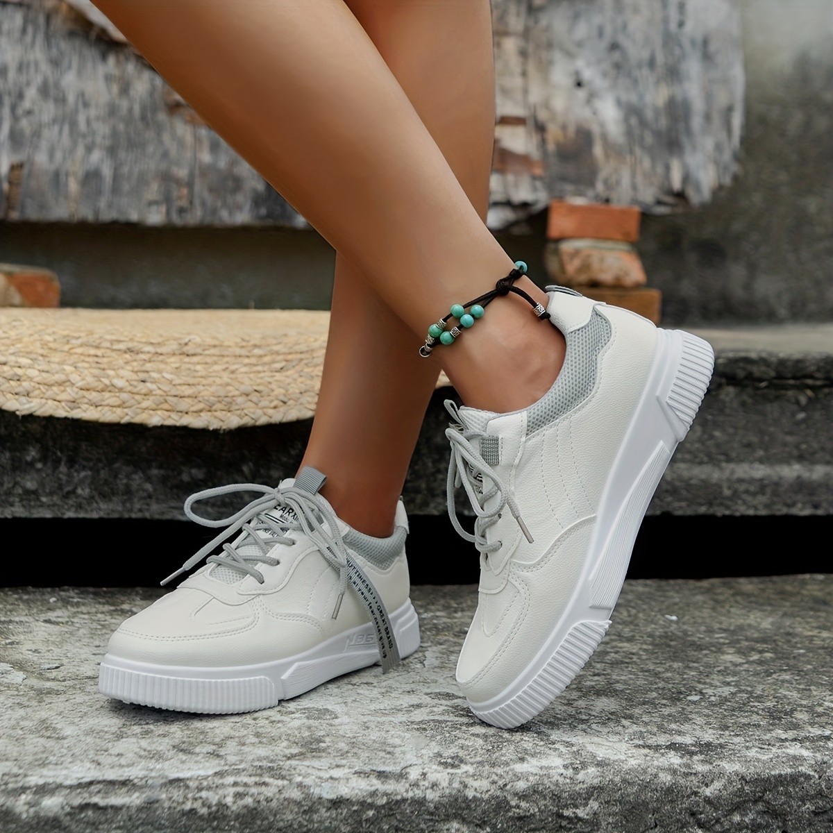 Ladies Casual Sneakers Thick Sole Lace White Shoes Skate - Temu