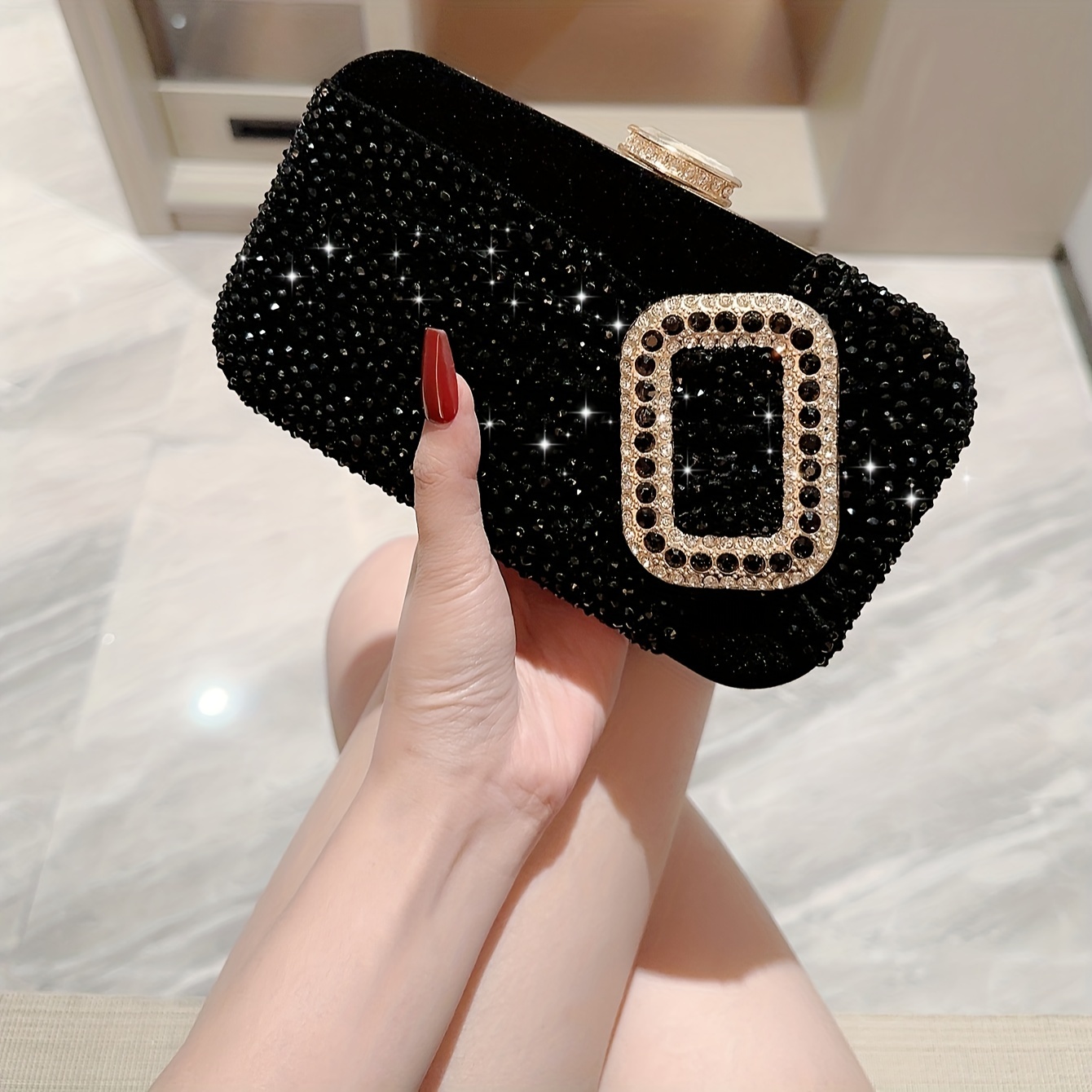 Velvet Evening Bag For Women Rhinestone Decor Clutch Purse - Temu