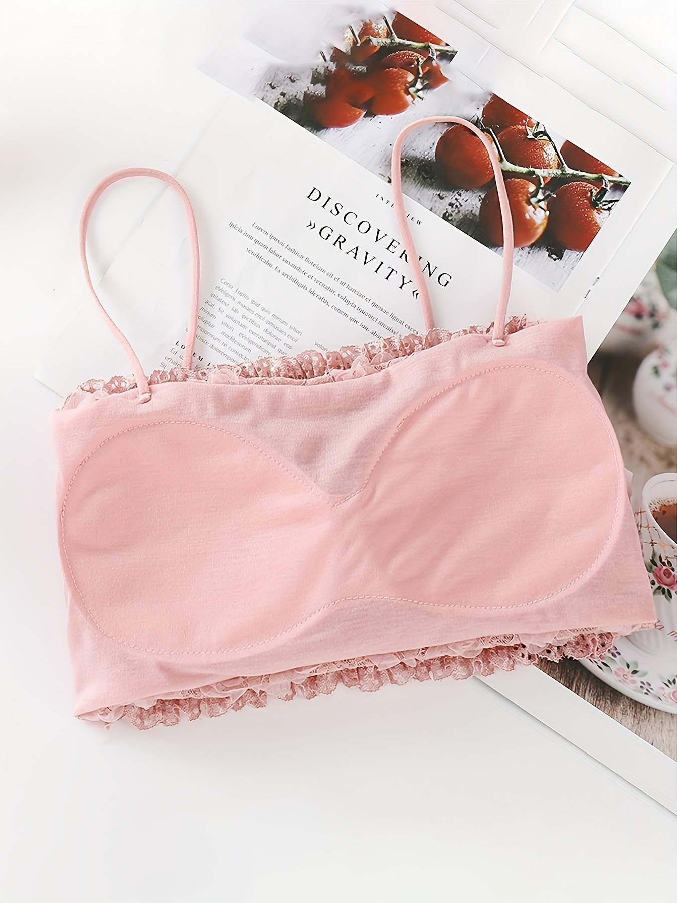 Women Floral Lace Strapless Tube Top Bandeau Girls Seamless Stretchy Chest  Wrap Bra Solid Color Bottoming Underwear Bralette
